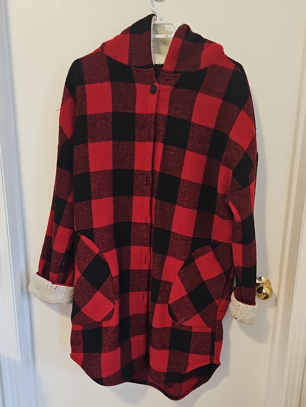 Kids Red and Black Buffalo Plaid Hooded Coat